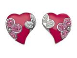 Pink Enamel Sterling Silver Earrings with White and Pink CZ`s