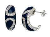 Blue Enamel Sterling Silver Earrings with White CZ`s