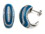 Blue Enamel Sterling Silver Earrings with White CZ`s