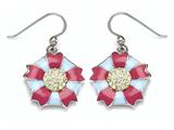 Blue and Pink Enamel Sterling Silver Earrings with Yellow CZ`s