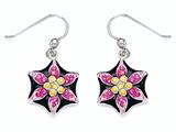 Black, Pink, and Yellow Enamel Sterling Silver Earrings with Pink CZ`s