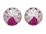 Pink Enamel Sterling Silver Earrings with Pink CZ`s