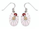 Pink Enamel Sterling Silver Earrings with Orange CZ`s and Ladybug