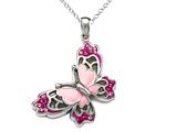 Pink Enamel Sterling Silver Butterfly Pendant with Pink CZ`s