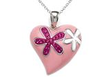 Pink Enamel Sterling Silver Pendant with Pink CZ`s