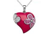Pink Enamel Sterling Silver Pendant with White and Pink CZ`s
