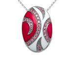 Pink and White Enamel Sterling Silver Pendant with Pink CZ`s