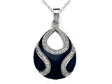 Blue Enamel Sterling Silver Pendant with White CZ`s