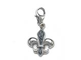 Blue Enamel Fleur De Lis Charm with Blue CZ`s for Charm Braclelet or Smartphone using our Smartphone Plug