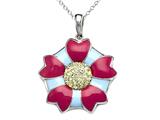 Blue and Pink Enamel Sterling Silver Pendant with Yellow CZ`s