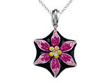 Black, Pink, and Yellow Enamel Sterling Silver Pendant with Pink CZ`s