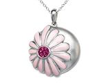 Pink Enamel Sterling Silver Pendant with Pink CZ`s