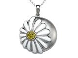 White Enamel Sterling Silver Pendant with Yellow CZ`s