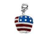 Red, White, and Blue Enamel Apple Charm with White CZ`s for Charm Braclelet or Smartphone using our Smartphone Plug