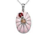 Pink Enamel Sterling Silver Pendant with Orange CZ`s and Ladybug