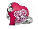 Pink Enamel Sterling Silver Ring with White and Pink CZ`s