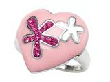 Pink Enamel Sterling Silver Ring with Pink CZ`s