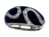 Blue Enamel Sterling Silver Ring with White CZ`s