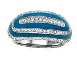 Blue Enamel Sterling Silver Ring with White CZ`s