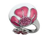 Pink and White Enamel Sterling Silver Ring with Pink CZ`s and a Dangling Clover Charm