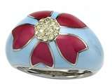 Blue and Pink Enamel Sterling Silver Ring with Yellow CZ`s