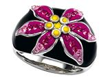 Black, Pink, and Yellow Enamel  Sterling Silver Ring with Pink CZ`s