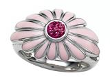 Pink Enamel  terling Silver Ring with Pink CZ`s