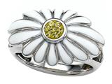White Enamel Sterling Silver Ring with Yellow CZ`s