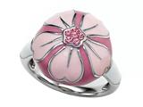 Pink Enamel Sterling Silver Ring with Pink CZ`s