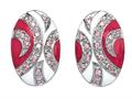 Pink and White Enamel Sterling Silver Earrings with Pink CZ`s
