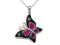 Black and Pink Enamel Sterling Silver Butterfly Pendant with Pink CZ`s