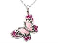 Pink Enamel Sterling Silver Butterfly Pendant with Pink CZ`s