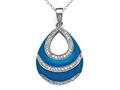 Blue Enamel Sterling Silver Pendant with White CZ`s