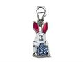 White, Blue and Pink Enamel BunnyRabbit Charm with Blue CZ`s for Charm Braclelet or Smartphone using our Smartphone Plug