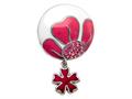 Pink and White Enamel Sterling Silver Pendant with Pink CZ`s and a Dangling Clover Charm