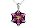Black, Pink, and Yellow Enamel Sterling Silver Pendant with Pink CZ`s