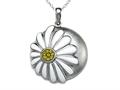 White Enamel Sterling Silver Pendant with Yellow CZ`s