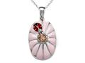 Pink Enamel Sterling Silver Pendant with Orange CZ`s and Ladybug