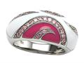 Pink and White Enamel Sterling Silver Ring with Pink CZ`s