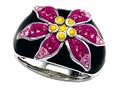 Black, Pink, and Yellow Enamel  Sterling Silver Ring with Pink CZ`s