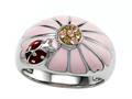 Pink Enamel Sterling Silver Ring with Orange CZ`s and Ladybug