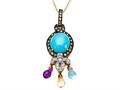 Carlo Viani® Blue Turquoise Pendant with Brown Diamonds and Amethyst, Citrine and Blue Topaz Briolette Dangle