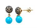 Carlo Viani® 7mm Blue Turquoise Earrings with Brown Diamonds