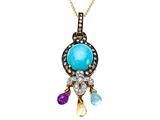 Carlo Viani® Blue Turquoise Pendant with Brown Diamonds and Amethyst, Citrine and Blue Topaz Briolette Dangle