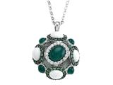 Carlo Viani® 925 Sterling Silver Silver Pendant, Mix of White Sapphire, Tsavorite, White Agate, and Onyx