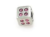 Zable™ Sterling Silver Cube with Pink Stones Bead / Charm