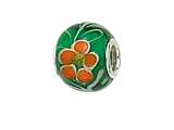 Zable™ Sterling Silver Green/Orange Flower Murano Glass Bead / Charm