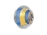 Zable™ Sterling Silver Blue with Gold Stripe Murano Glass Bead / Charm