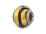 Zable™ Sterling Silver Gold with Black Strip Murano Glass Bead / Charm