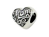 Zable™ Sterling Silver Mom" Heart Shape Pandora Compatible Bead / Charm